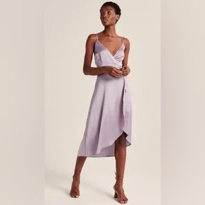 NWT Abercrombie & Fitch Lilac Satin Wrap Midi Dress